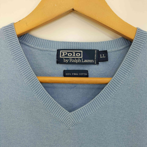 ポロバイラルフローレン Polo by RALPH LAUREN 90-00s PIMA COTTON ポニー刺繍 Vネック コットンニットベスト メンズ  LL